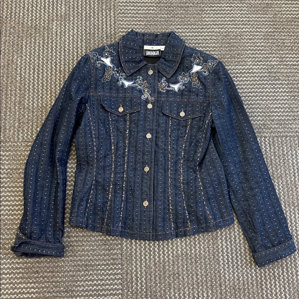 Yak Magik Embellished Beaded Denim Jacket, size S